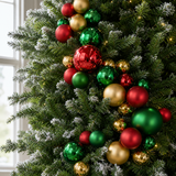 4 FT Red, Gold, & Green Shiny & Matte Ball Garland