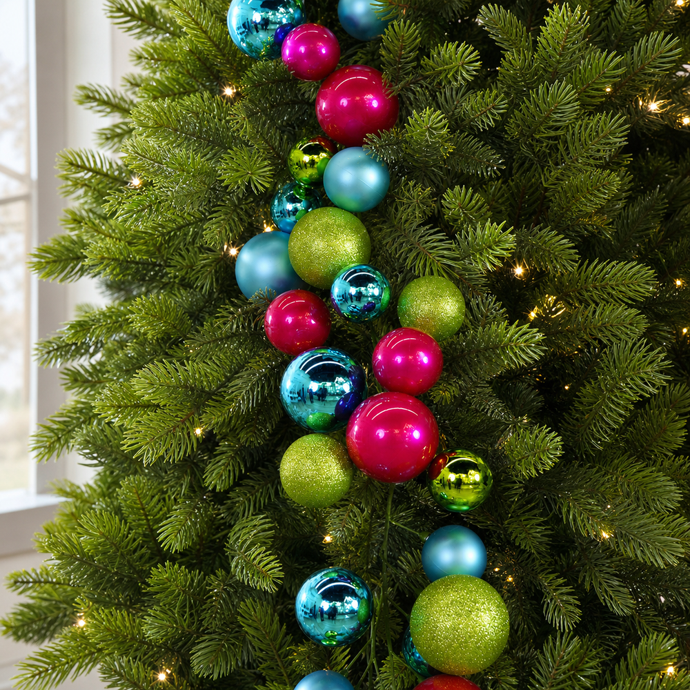 6 FT Teal, Lime Green & Fushia Ball Garland