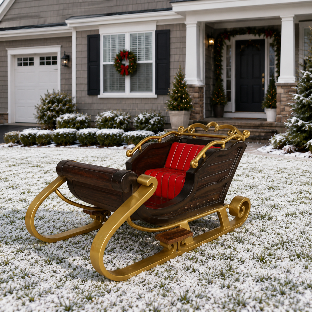 7 FT X 4 FT Brown & Gold Santa Sleigh