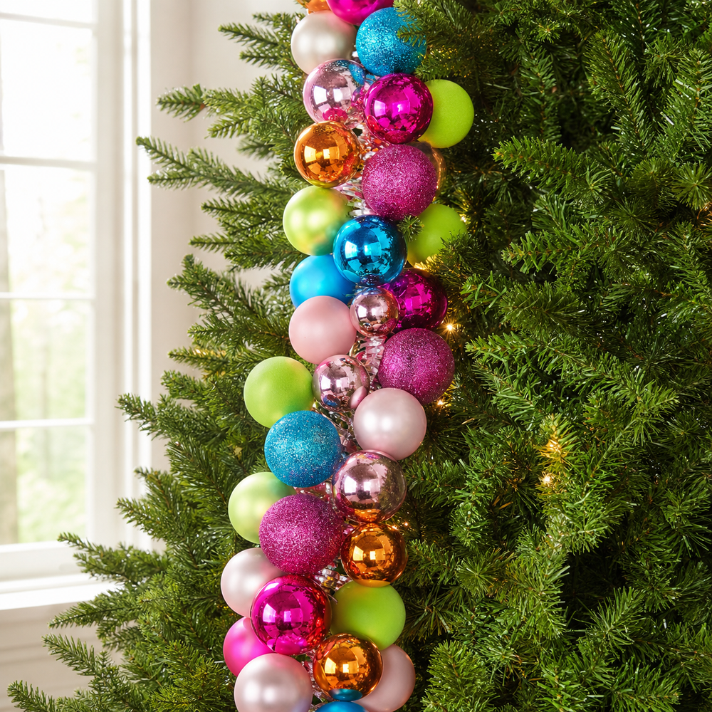 5 FT Muti Color Glitter, Shiny, & Matte Ball Garland