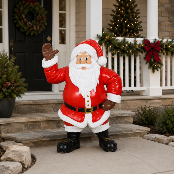 4.5 FT Santa Claus Waving With Black Gloves