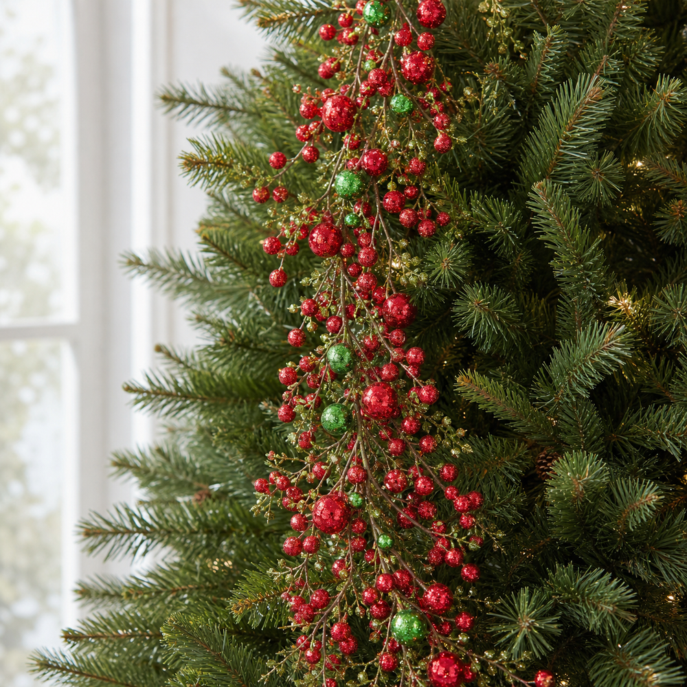 4 FT Red & Green Berry Ball Garland