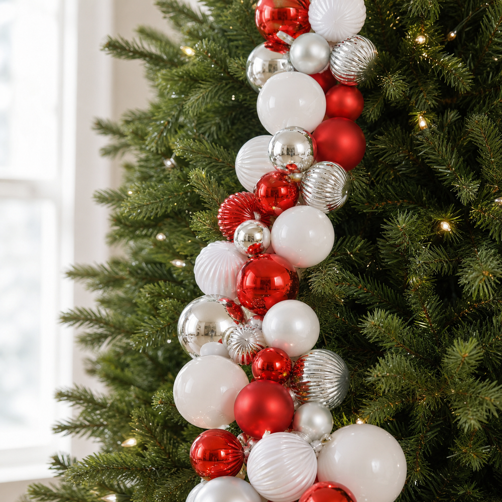 5.5 FT Red & White Shiny & Matte Shatterproof Ball Garland