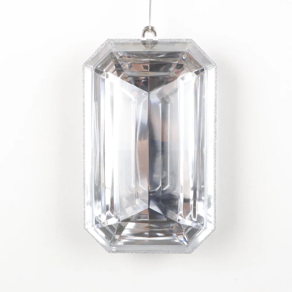 8" Clear Silver Glitter Jewel Ornament
