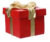 8" Red Gift Box with Gold Bow Tree Base