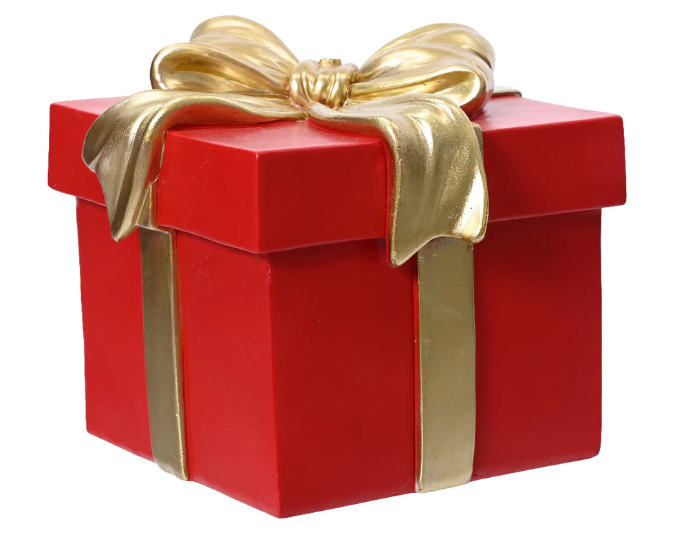 8" Red Gift Box with Gold Bow Tree Base