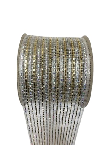 5" X 25YD Silver & Champagne Mesh Ribbon