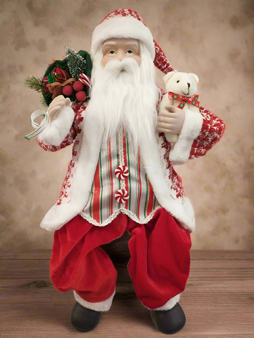 2 FT Peppermint Candy Sitting Santa With Teddy Bear