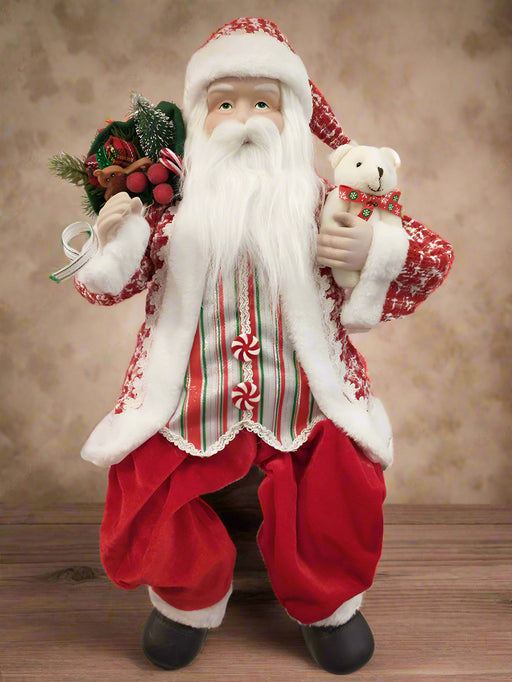 24" Peppermint Candy Santa With Teddy Bear