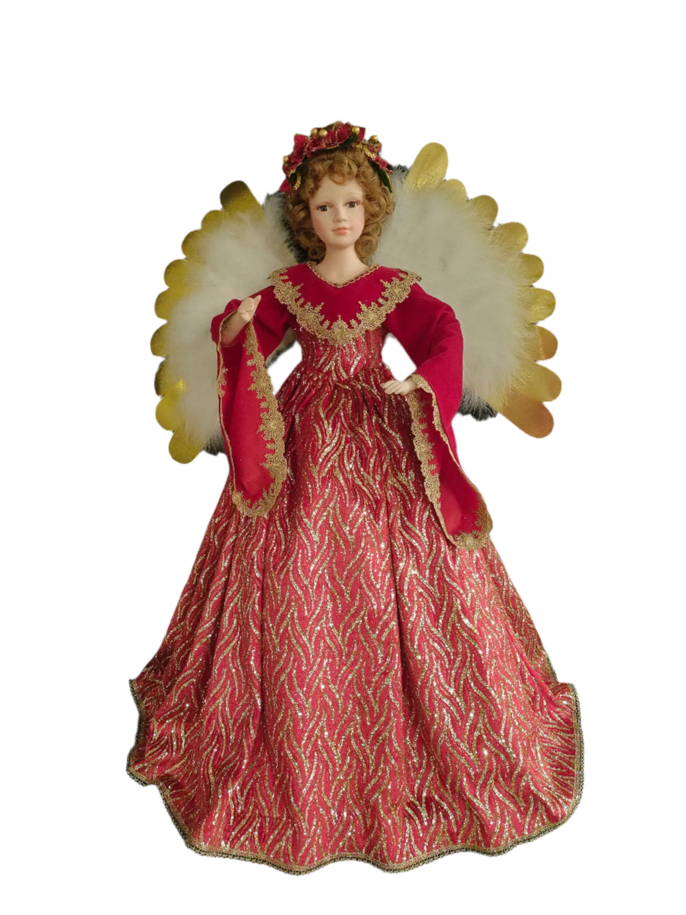 32" Red & Gold Animated Musical Angel Tree Topper