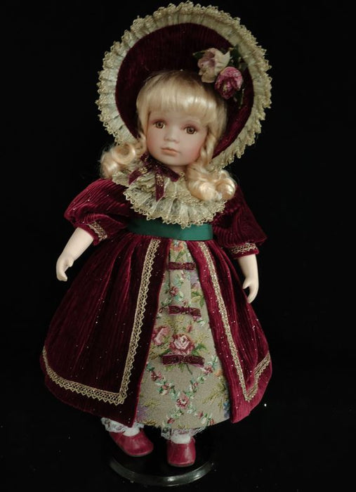 18" Burgundy & Gold Doll with Hat