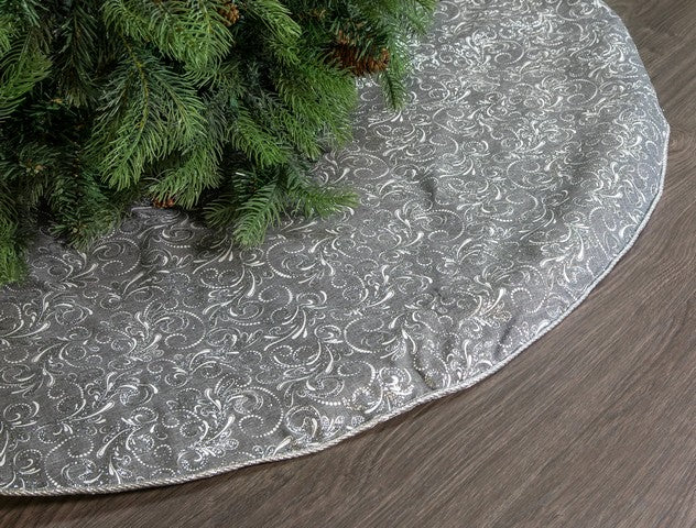 48" Pewter & Silver Tree Skirt With Silver Edge Trim