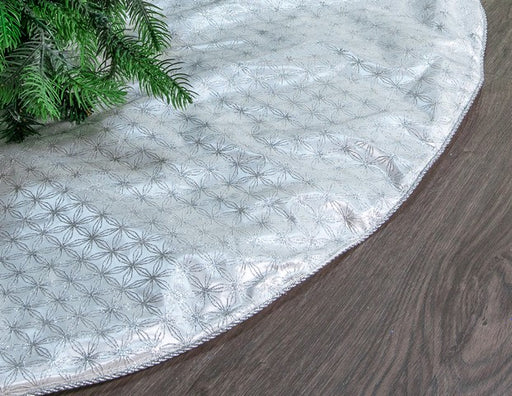 48" White & Silver Tree Skirt With Silver Edge Trim