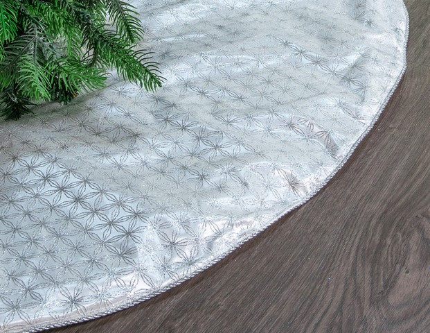 48" White & Silver Tree Skirt With Silver Edge Trim