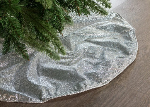 30" Silver Glitter Tree Skirt With Silver Edge Trim