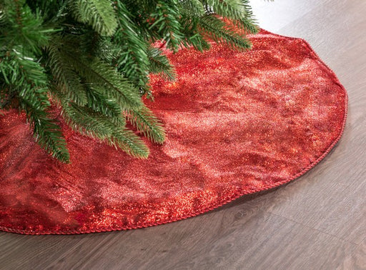 30" Red Glitter Tree Skirt With Red Edge Trim