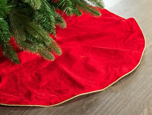 30" Red Velvet Tree Skirt With Gold Edge Trim