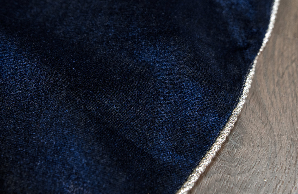 48" Blue Velvet Tree Skirt With Silver Cord Edge