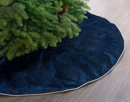 48" Blue Velvet Tree Skirt With Silver Cord Edge