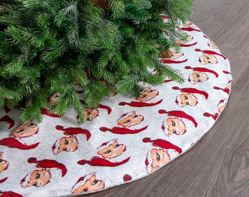 48" White & Red Santa Tree Skirt With Silver Edge Trim