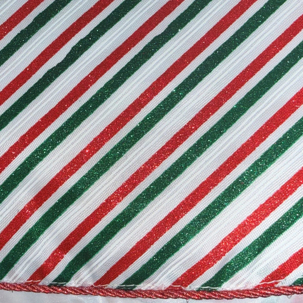 48" Red & Green Striped Glitter Tree Skirt
