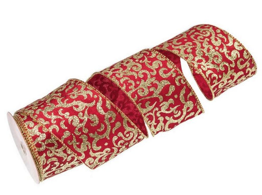 4" X 10YD Red & Gold Glittler Ribbon