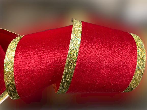 4" X 10YD Red & Gold Velvet Ribbon
