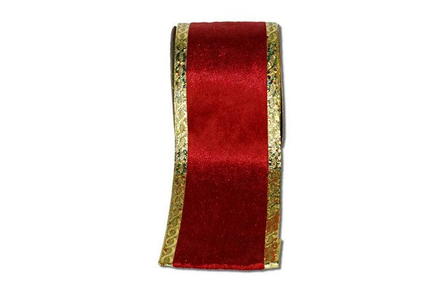 4" X 10YD Red & Gold Velvet Ribbon