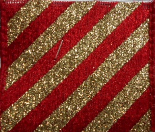 2.5" X 10YD Red & Gold Striped Velvet Ribbon
