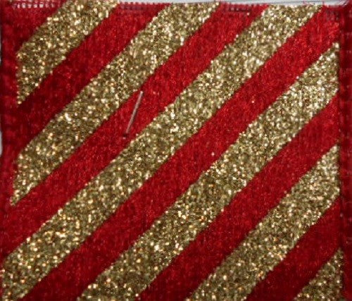 4" X 10YD  Red & Gold Striped Velvet Ribbon