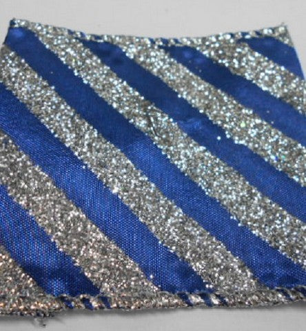 2.5" X 10YD Blue Velvet With Silver Stripes Ribbon