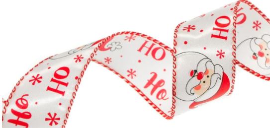 1.5" X 10YD White & Red Ho Ribbon
