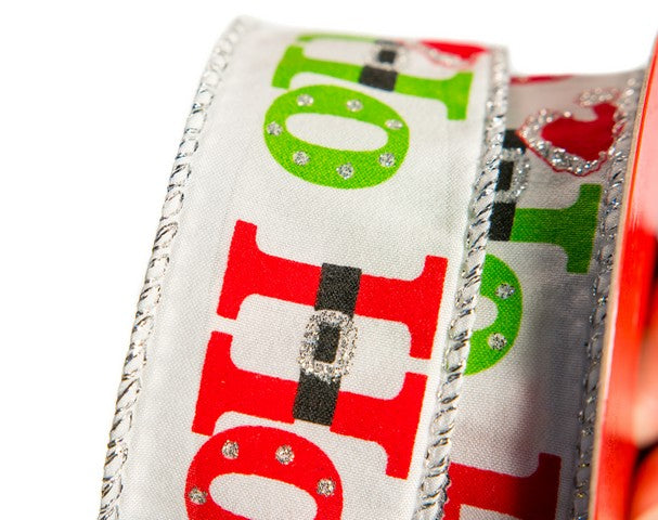 1.5" X 10YD White, Red, & Green Ho-Ho-Ho Ribbon