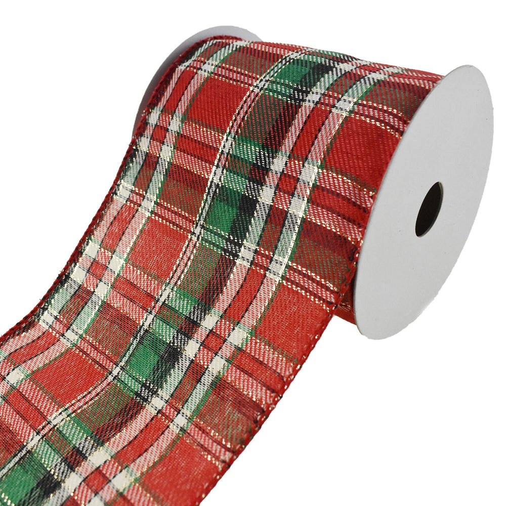 6" X 10YD Red, Green, & White Plaid Ribbon