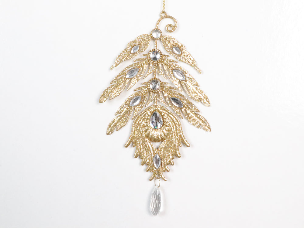 8" Feather Ornament With Jewels