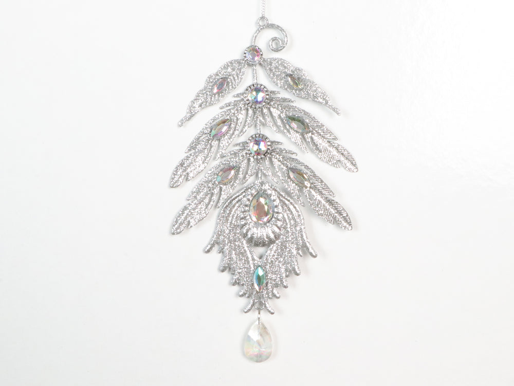 8" Feather Ornament With Jewels
