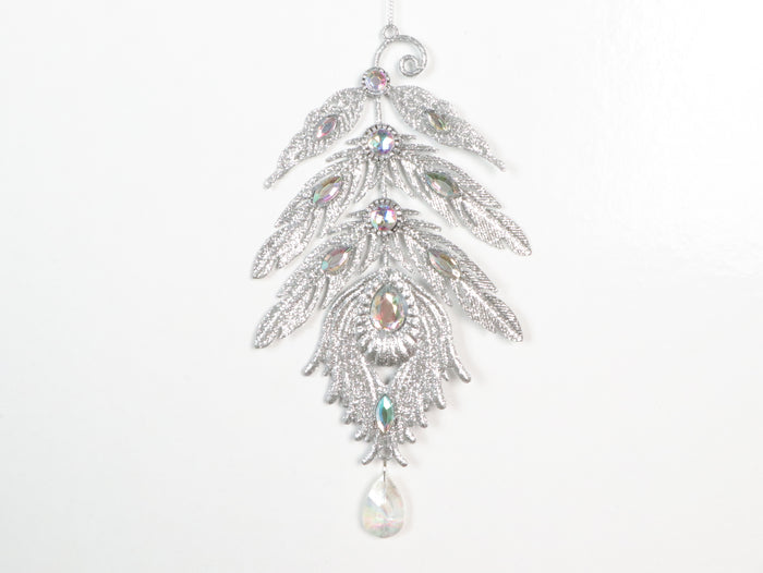 8" Feather Ornament With Jewels