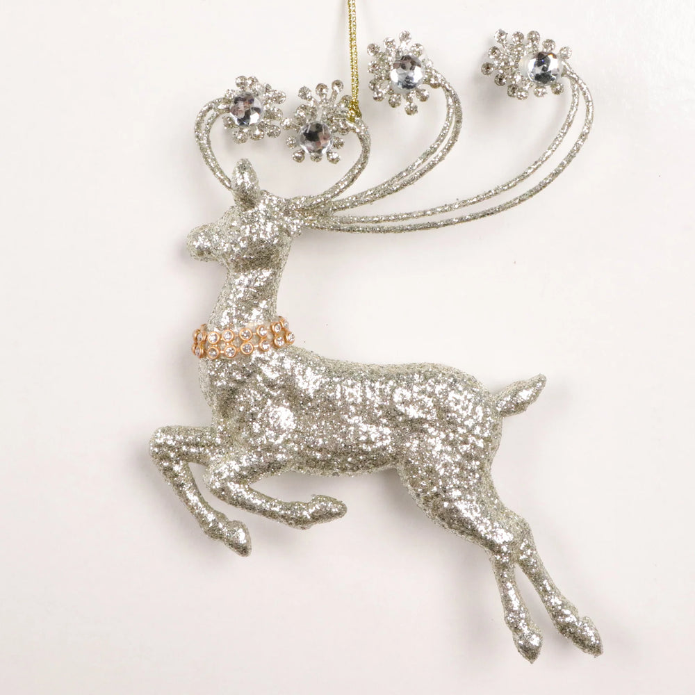 5" Champagne Deer Ornament With Jewels