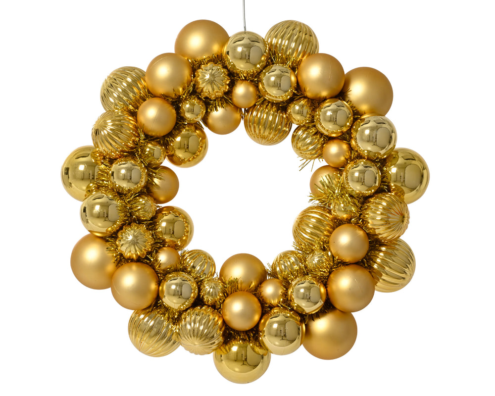 15" Light Gold Shiny & Matte Shatterproof Ball Wreath