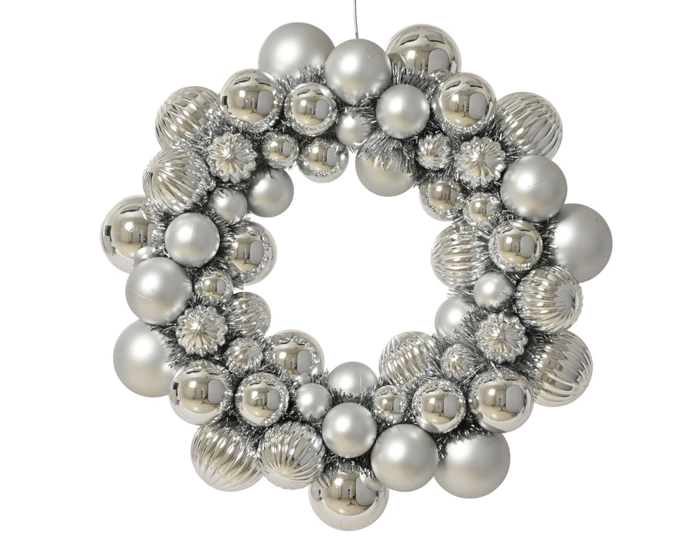 15" Silver Shiny & Matte Shatterproof Ball Wreath