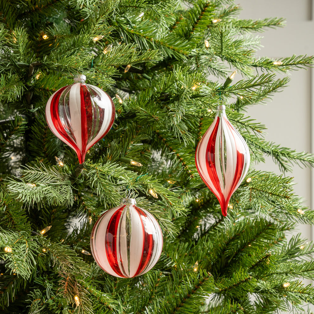 4" Red & Clear Striped Ornament Assorted