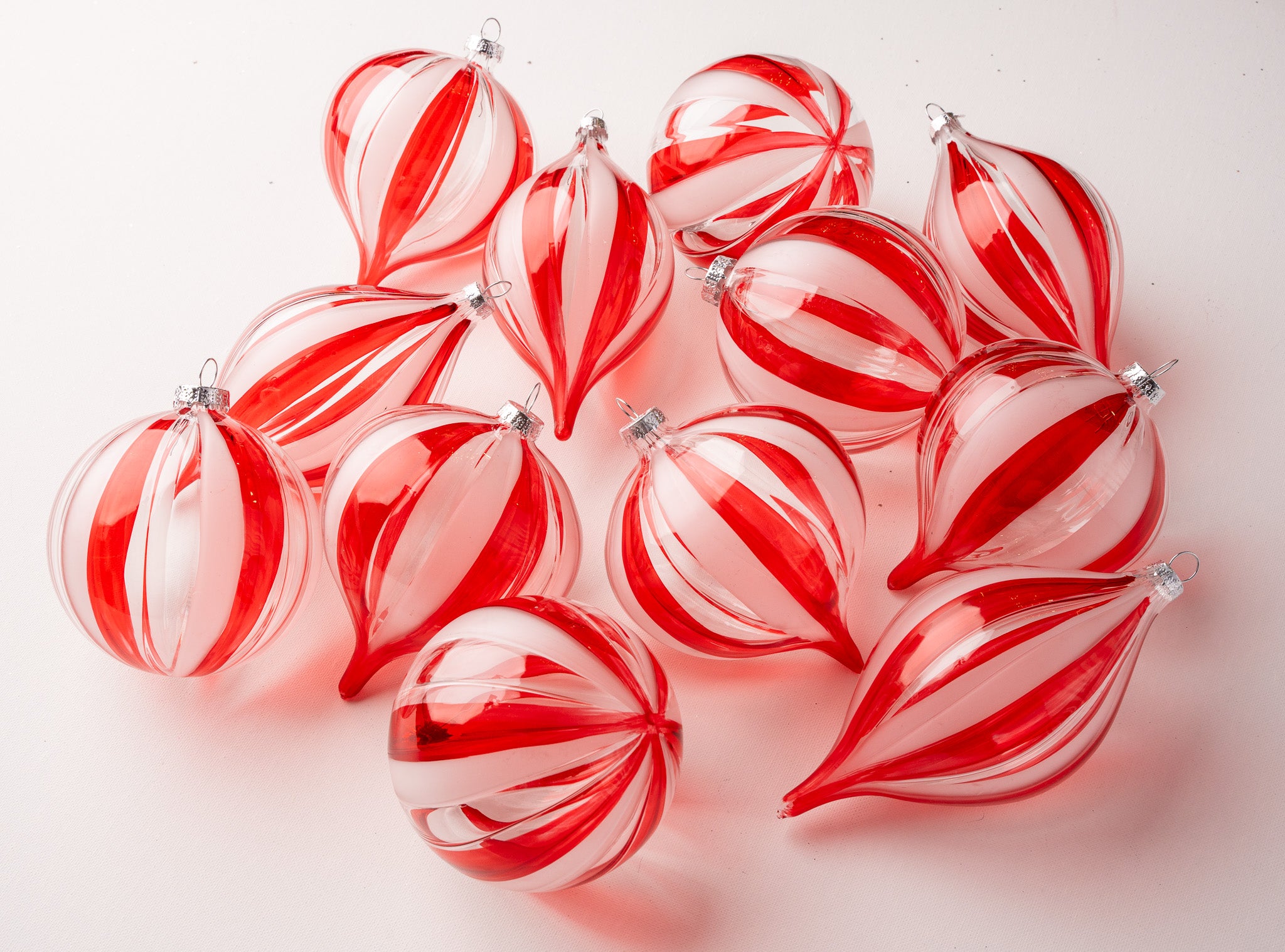 4" Red & Clear Striped Ornament Assorted