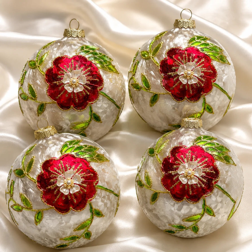 6" Ivory Holly Flower Ball Ornament