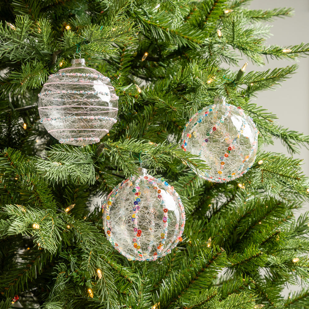 5" Clear Glass Spun Ball Assorted Ornament