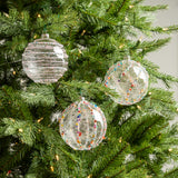 5" Clear Glass Spun Ball Assorted Ornament