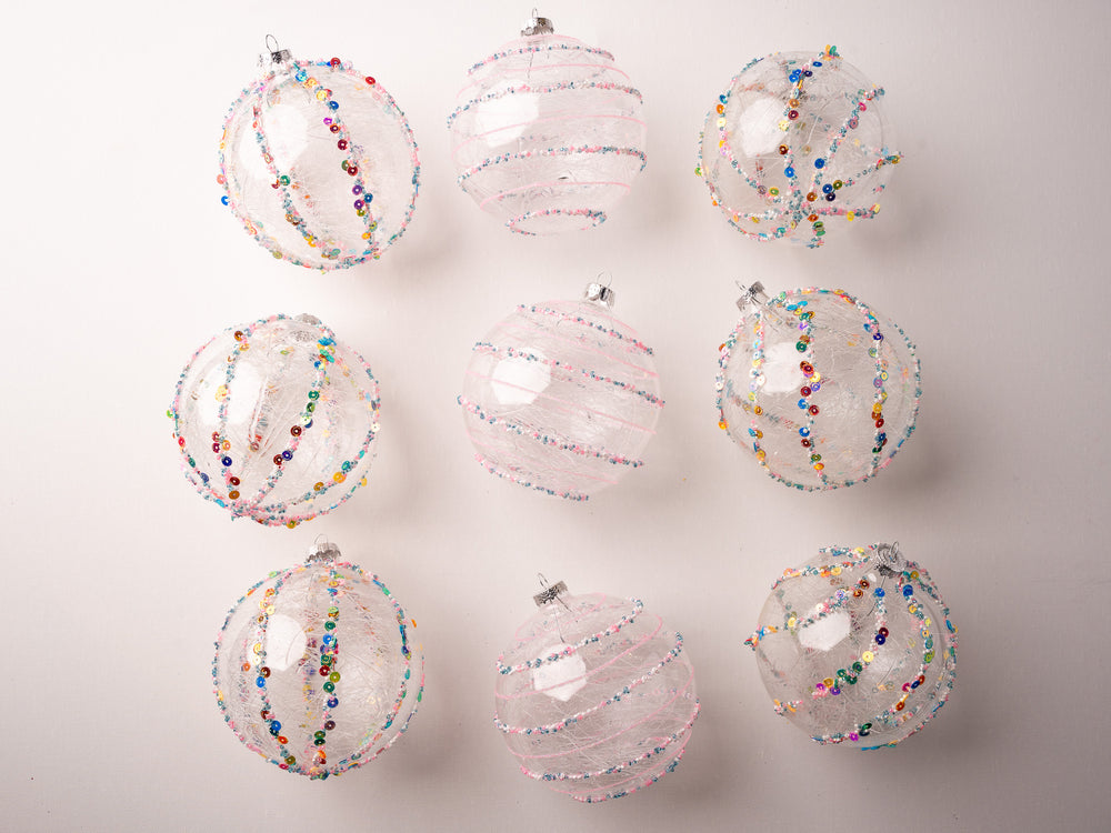 5" Clear Glass Spun Ball Assorted Ornament