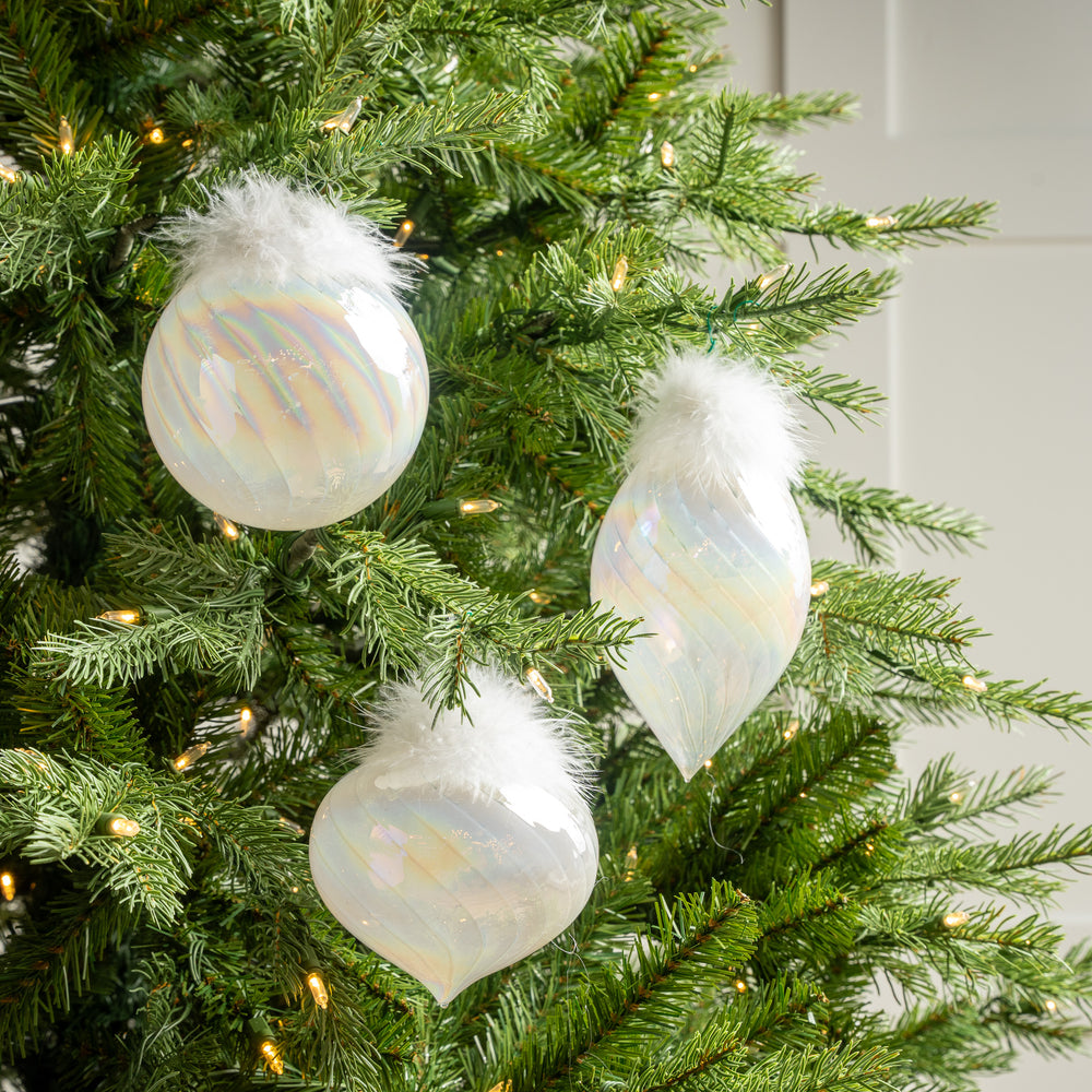 5" Clear White Feathered Ornament