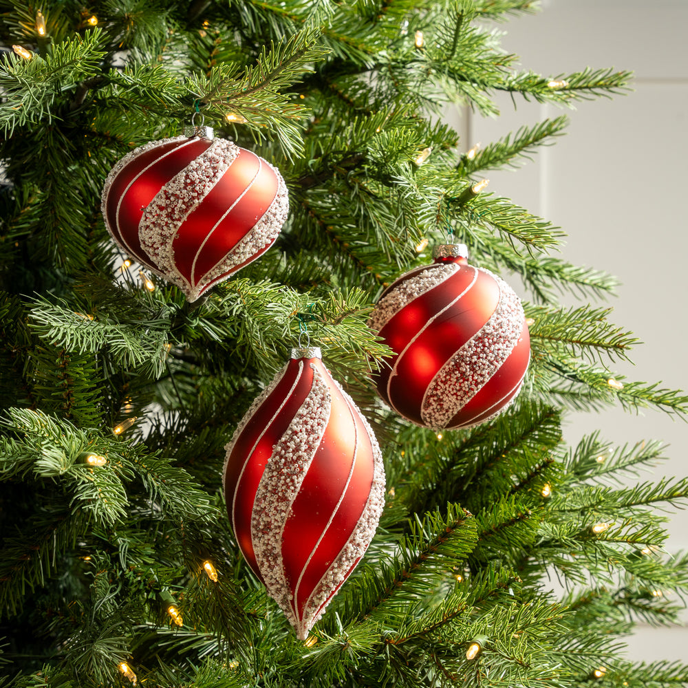 5" Red & White Beaded Ball Ornament Assorted