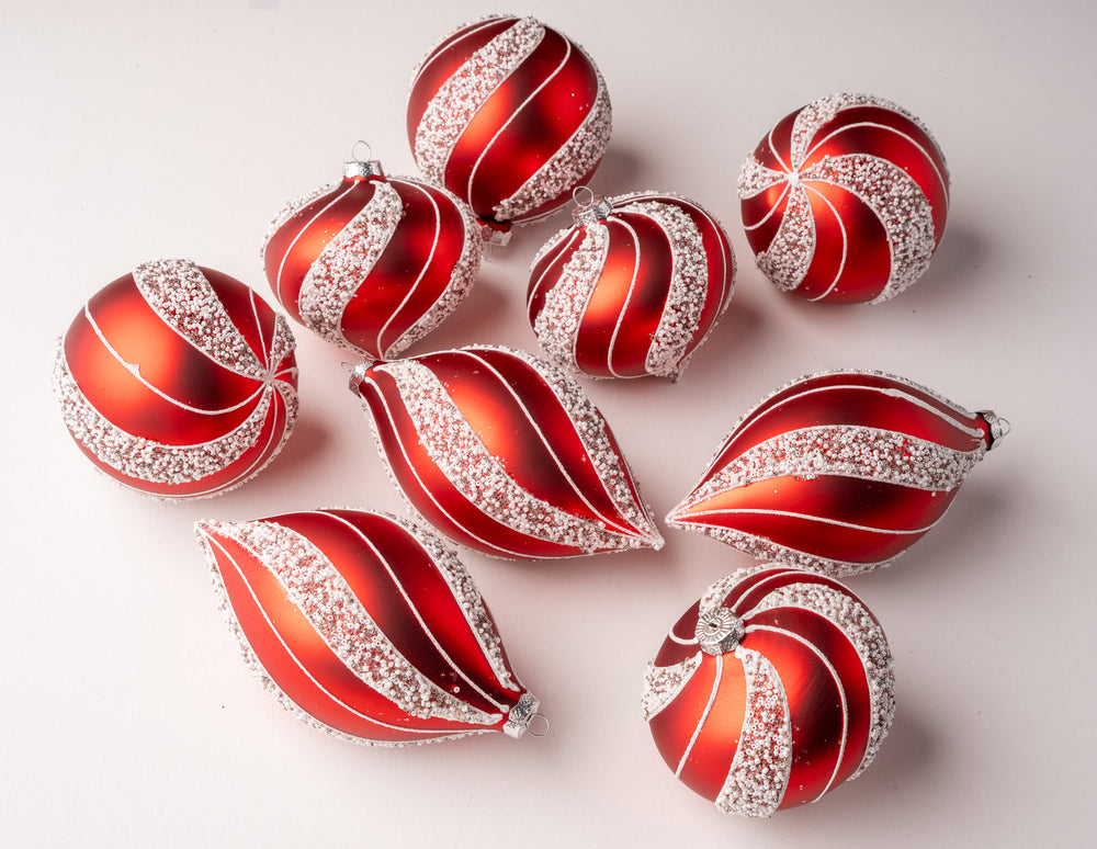 5" Red & White Beaded Ball Ornament Assorted