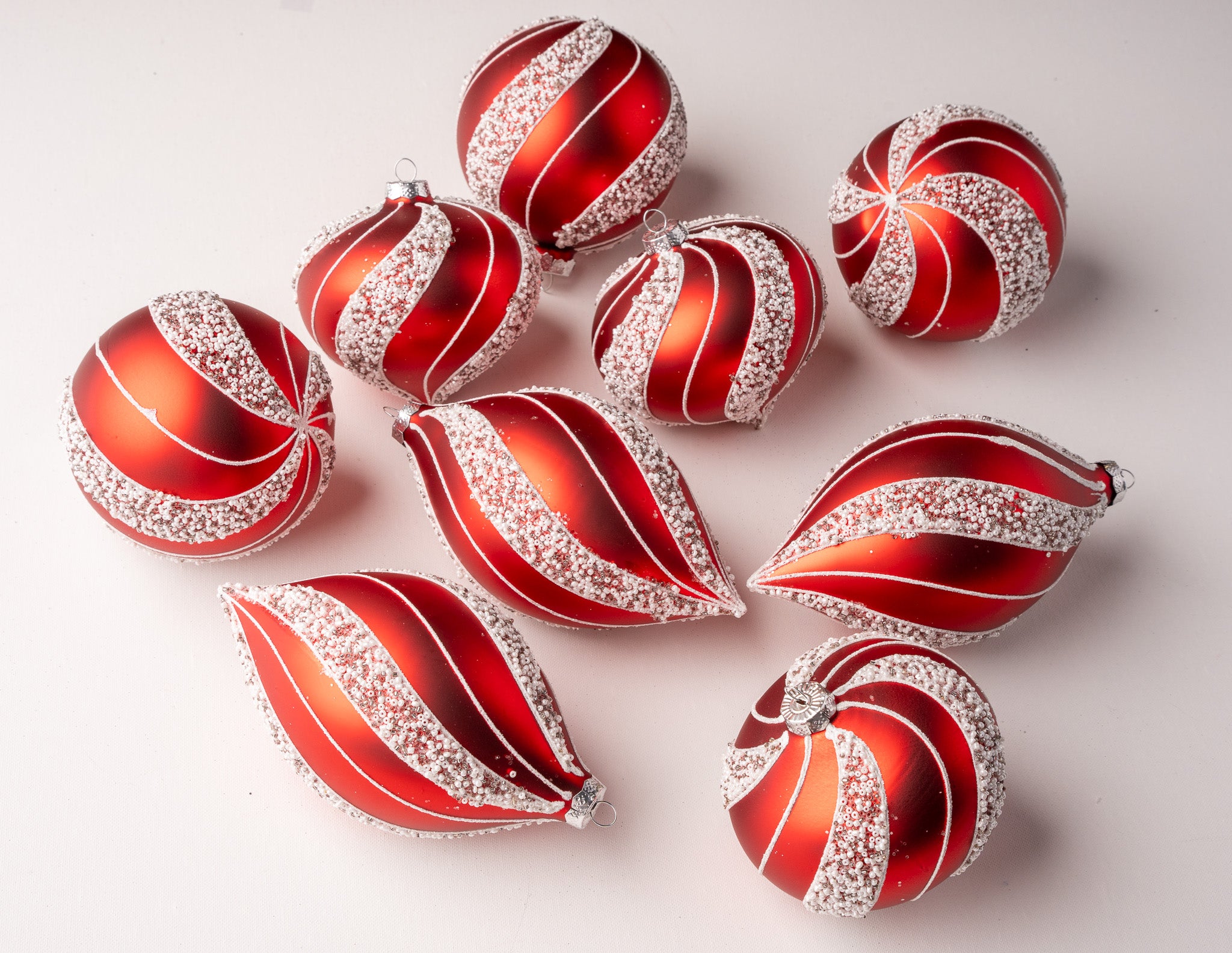5" Red & White Beaded Ball Ornament Assorted